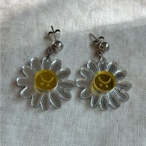 Sad Face Daisy Mirror Earrings Handmade
